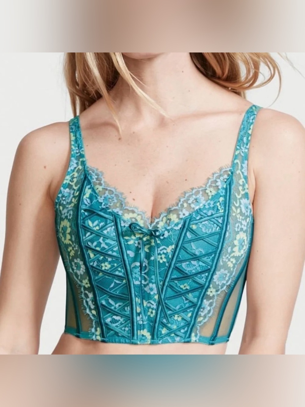 NWT Victoria’s Secret Teal Lace Longline Bralette Corset Top - Size XS Feminine